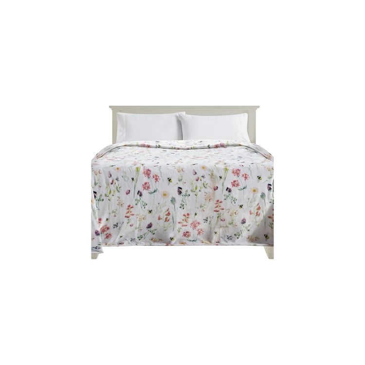 Ultra Soft Print Flannel Fleece Bed Blanket, Cozy-Fuzzy Lightweight Bedspread Coverlet, All Season Decorative Blanket for Couch, Sofa, Floral Design, Queen Size, Bloom