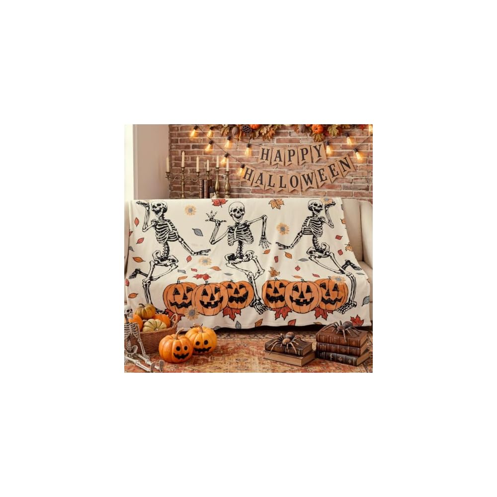 Halloween Throw Blanket Leopard Skull Flannel Blanket