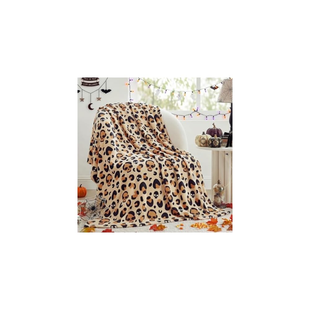 Halloween Throw Blanket Leopard Skull Flannel Blanket