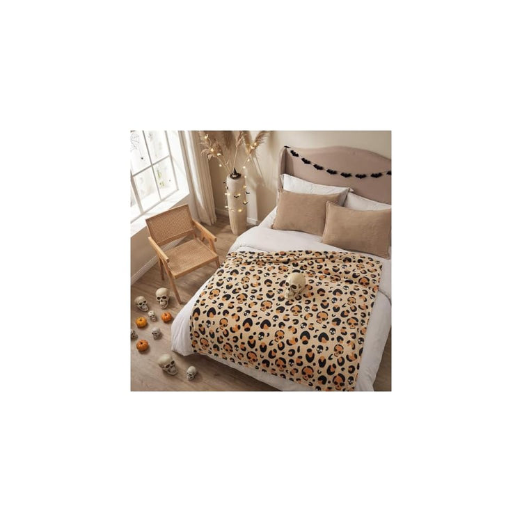 Halloween Throw Blanket Leopard Skull Flannel Blanket
