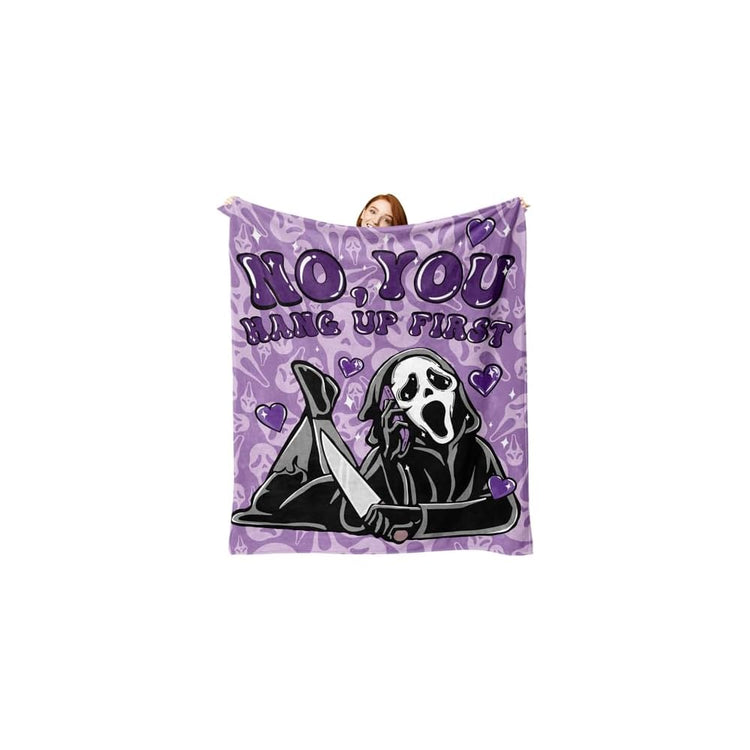Grim Reaper Pink Horror Flannel Throw Blanket, No You Hang up First