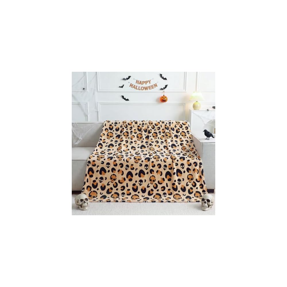Halloween Throw Blanket Leopard Skull Flannel Blanket