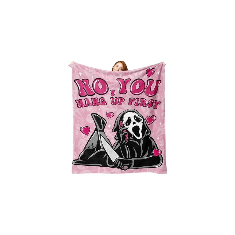 Grim Reaper Pink Horror Flannel Throw Blanket, No You Hang up First