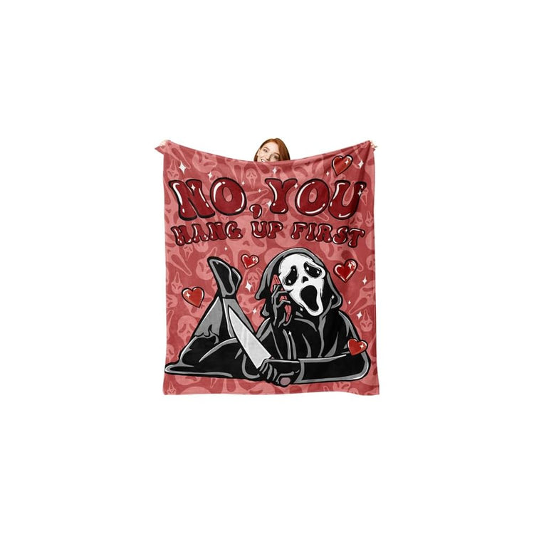 Grim Reaper Pink Horror Flannel Throw Blanket, No You Hang up First