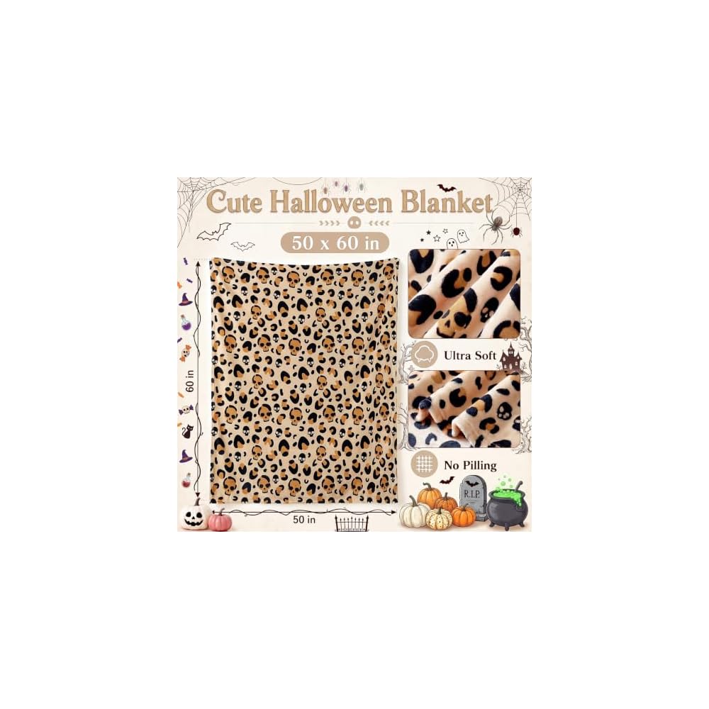 Halloween Throw Blanket Leopard Skull Flannel Blanket