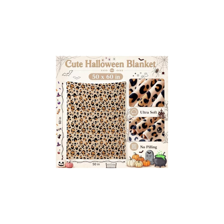 Halloween Throw Blanket Leopard Skull Flannel Blanket