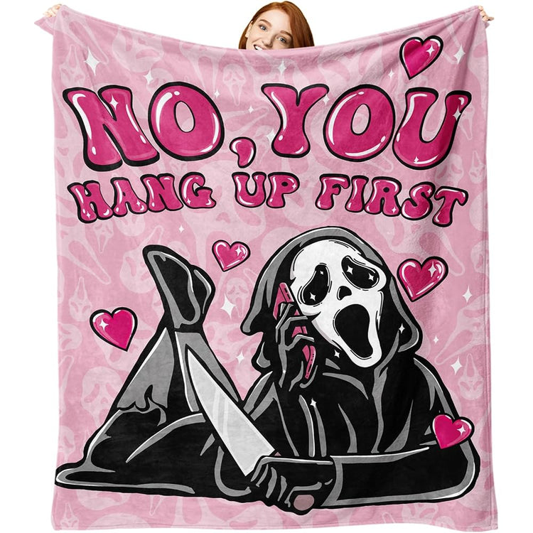 Grim Reaper Pink Horror Flannel Throw Blanket, No You Hang up First