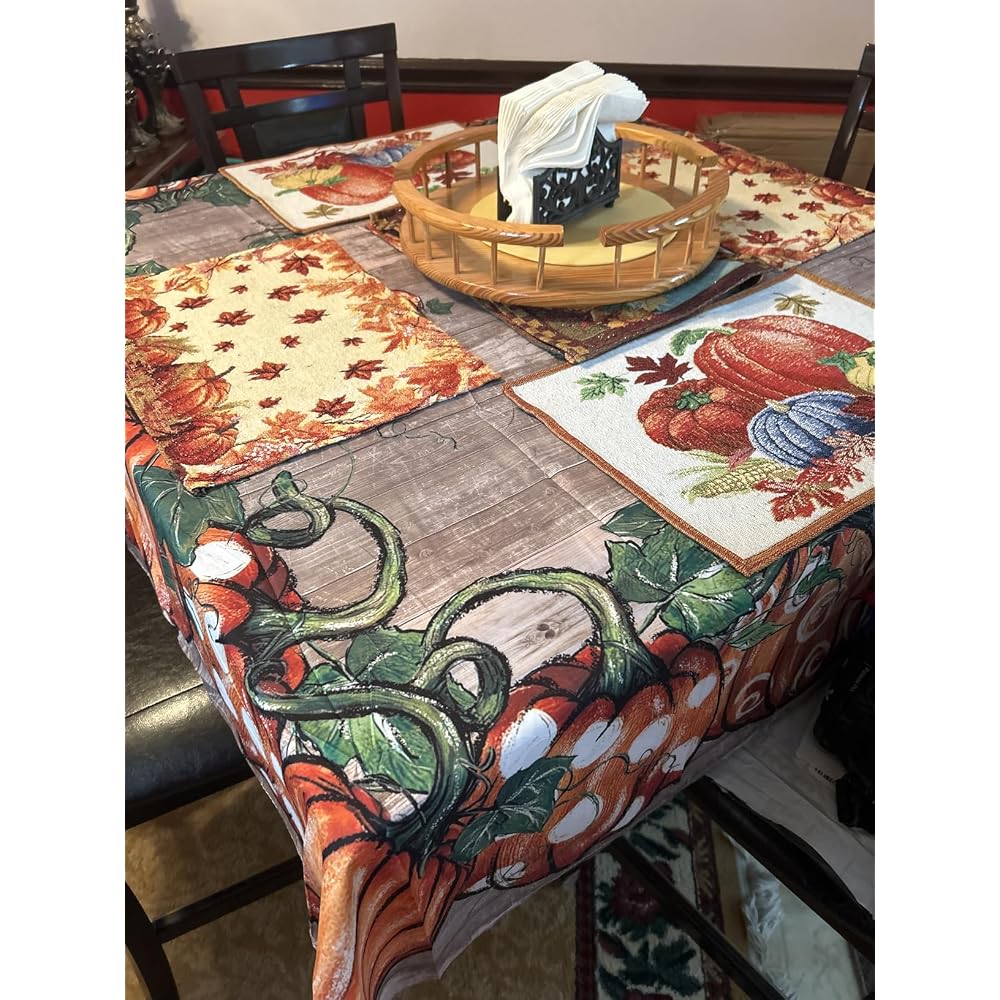 Fall Tablecloth 60 x 84 Inch Rectangular Flower Autumn Harvest